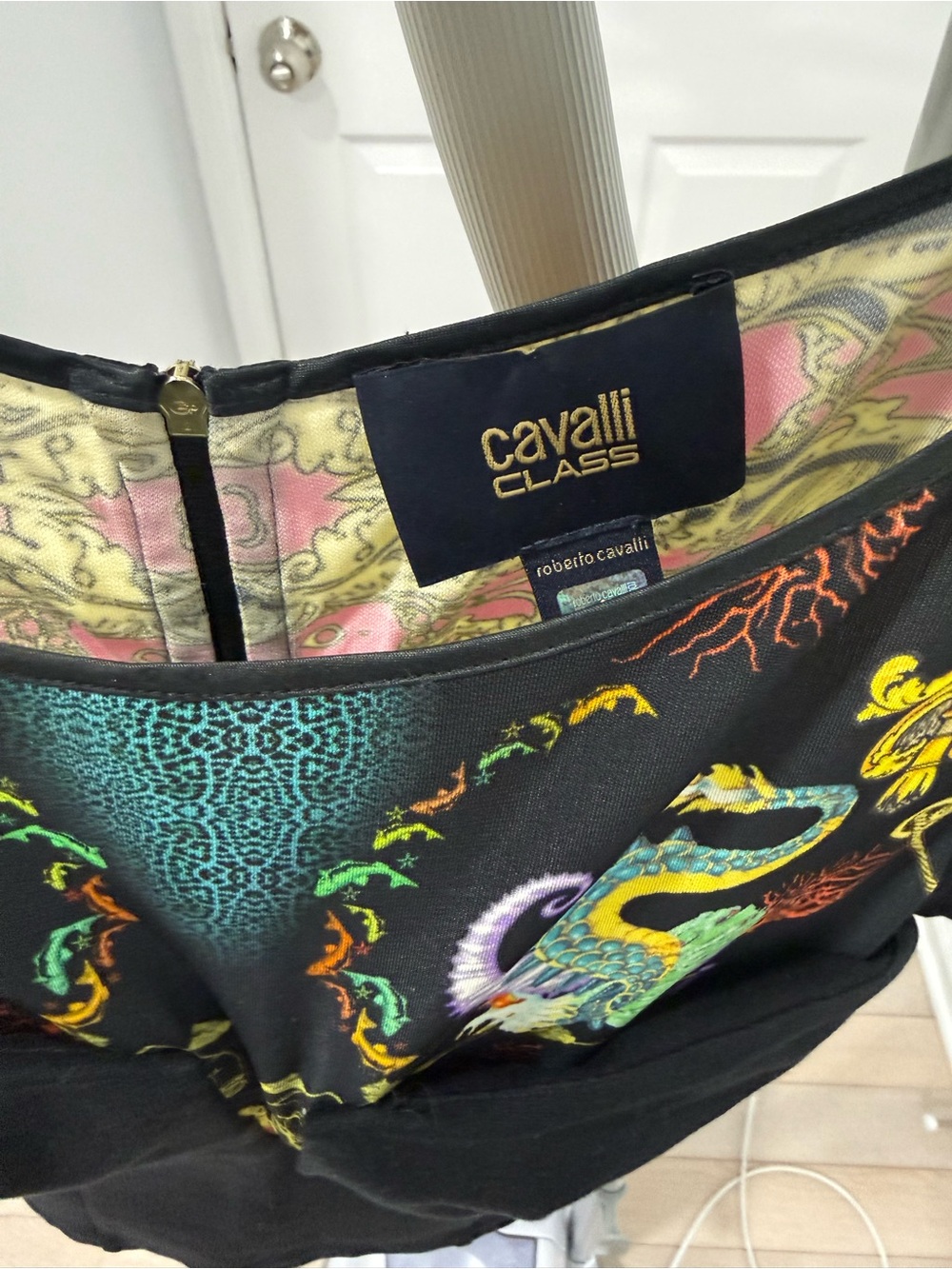 Cavalli Class by Roberto Cavalli Black Embroidered Dragon Cap-Sleeve Top - Picture 5 of 6